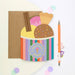 Mrs Best Paper Co. ice cream tub birthday card with gold foil text, wafer, and flake, paired with a kraft envelope.
