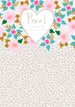 Mrs Best Paper Co. Pearl Wedding Anniversary greeting card featuring pink flowers, teal leaves, and heart patterns.
