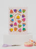 Mrs Best Paper Co. scalloped birthday card featuring colourful iced gem biscuit illustrations and gold foil lettering.