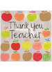 Mrs Best Paper Co. Thank you Teacher greeting card featuring a pattern of colorful painted apples on a grey background