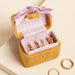 Lisa Angel Mustard and Pink Velvet Bow Travel Ring Box