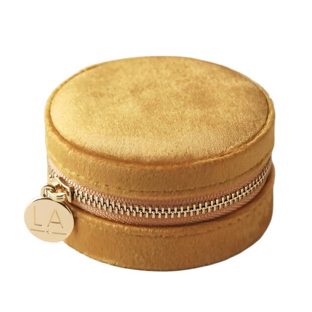 Lisa Angel Mustard Velvet Round Travel Jewellery Case