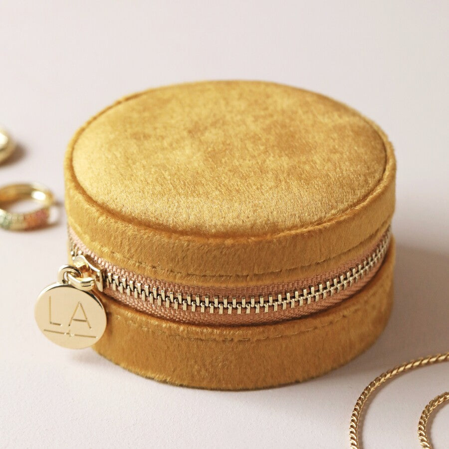 Lisa Angel Mustard Velvet Round Travel Jewellery Case