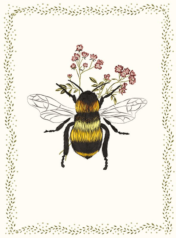 The Art File Bee With Flowers Notecard Pack - Pack of 6 Notecards