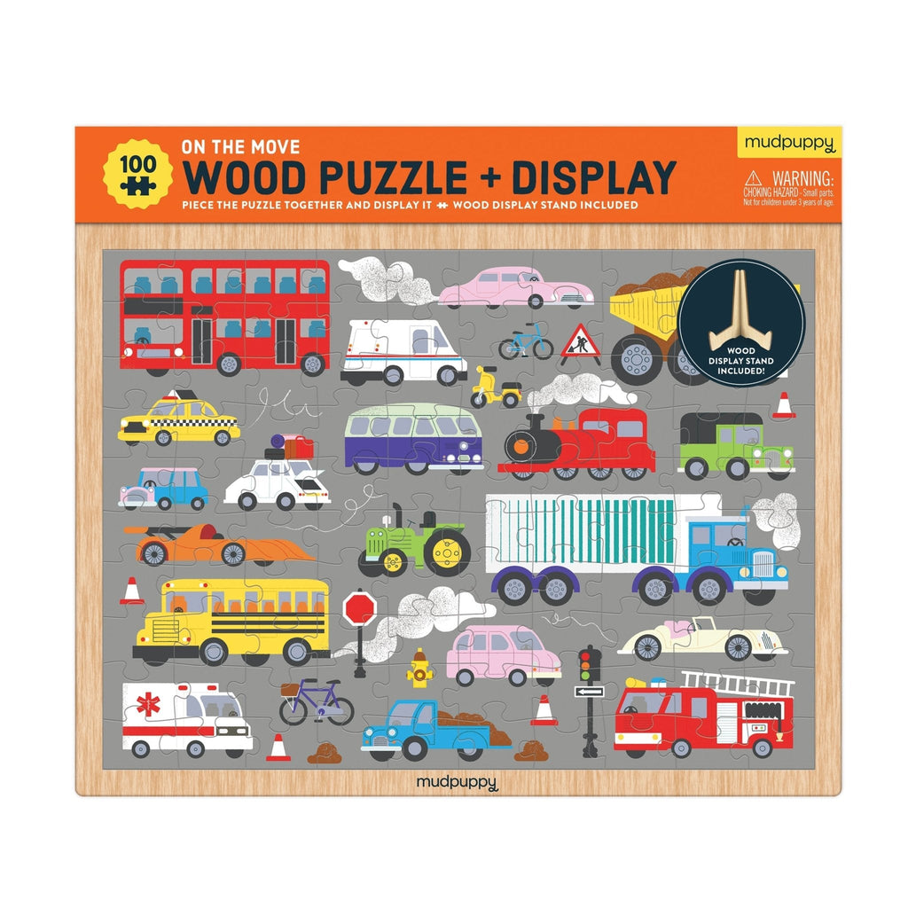 Mudpuppy On the Move 100 Piece Wood Puzzle + Display Stand