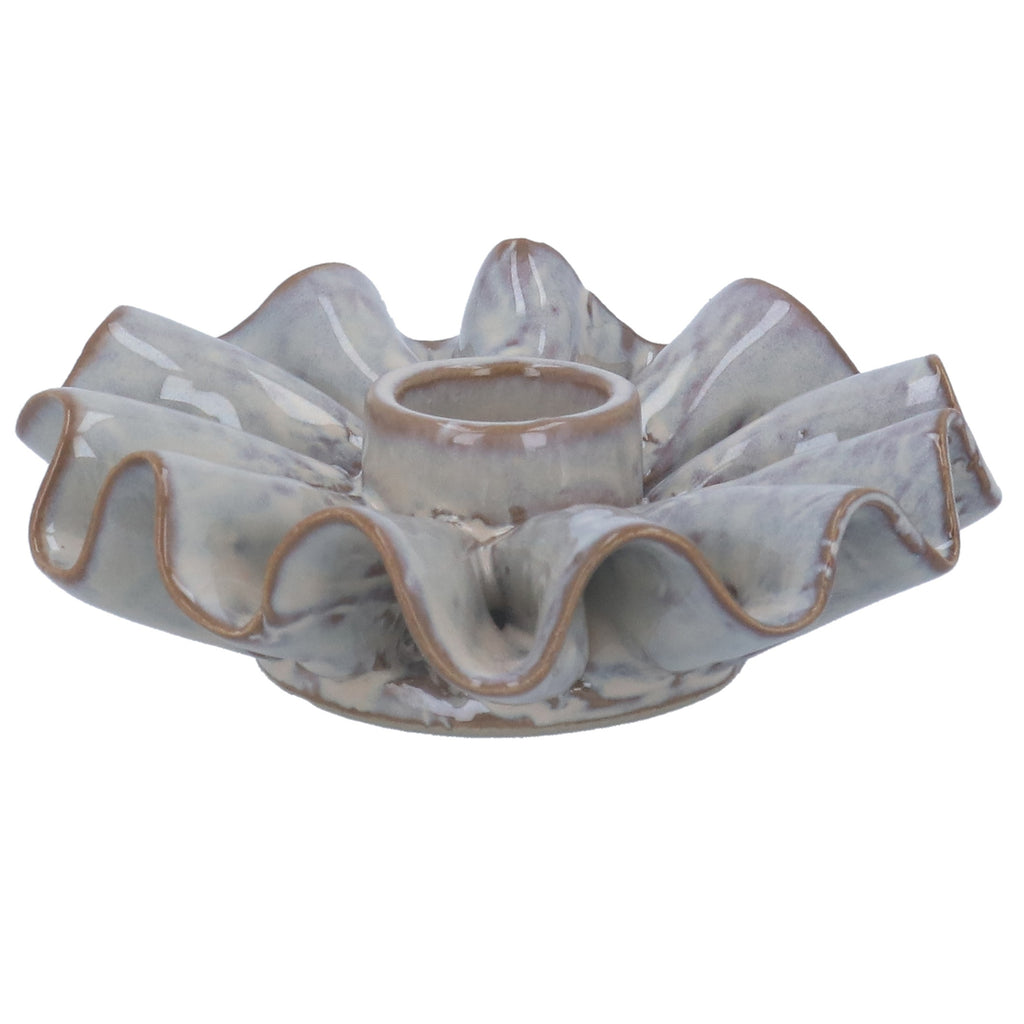 Gisela Graham Taupe Porcelain Frill Candle Holder