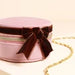Lisa Angel Pink and Burgundy Velvet Bow Mini Round Jewellery Case