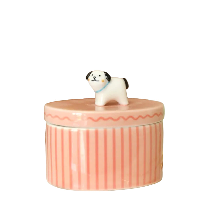 Lisa Angel Pink Oval Ceramic Dog Trinket Pot