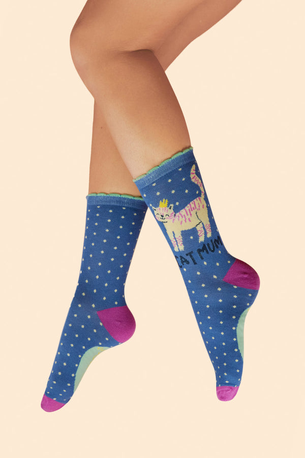 Powder Cat Mum Ankle Socks - Royal Blue