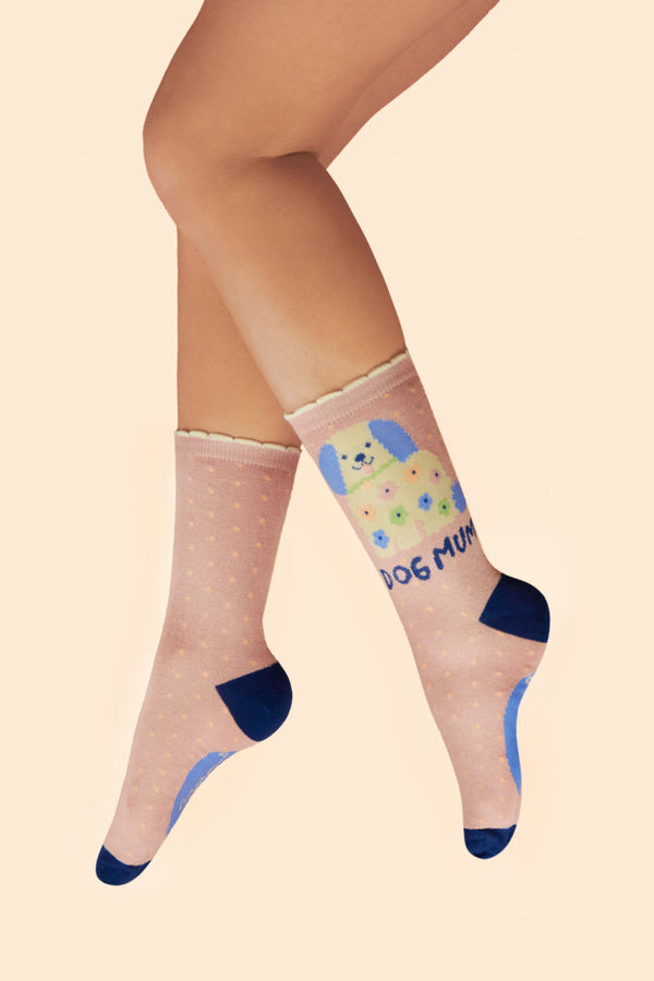 Powder Dog Mum Ankle Socks - Petal