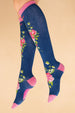 Powder Floral Vines Long Socks - Navy