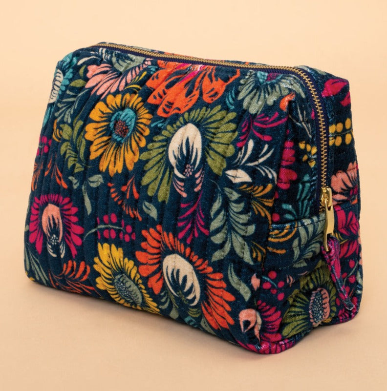 Powder Vintage Floral Large Quilted Washbag - Ink