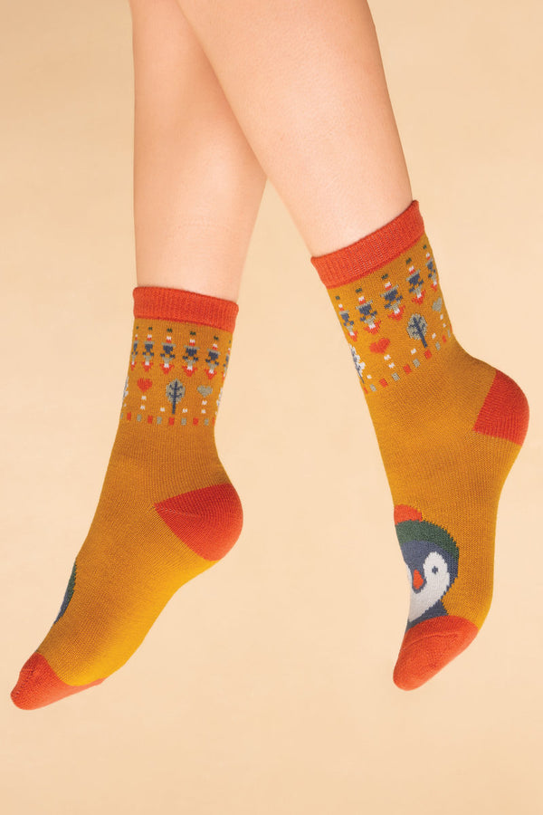 Powder Penguin Knitted Socks - Mustard