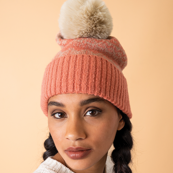 Powder Thora Bobble Hat - Coral/Taupe