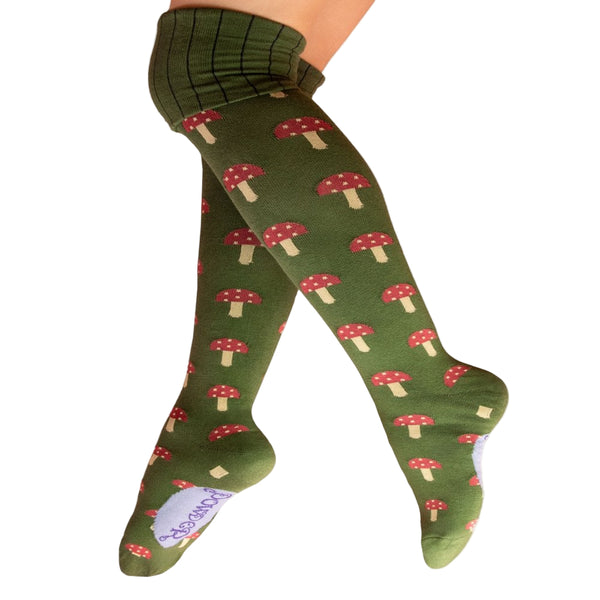 Powder Mini Toadstool Long Boot Socks - Green