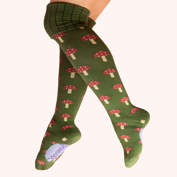 Powder Mini Toadstool Long Boot Socks - Green