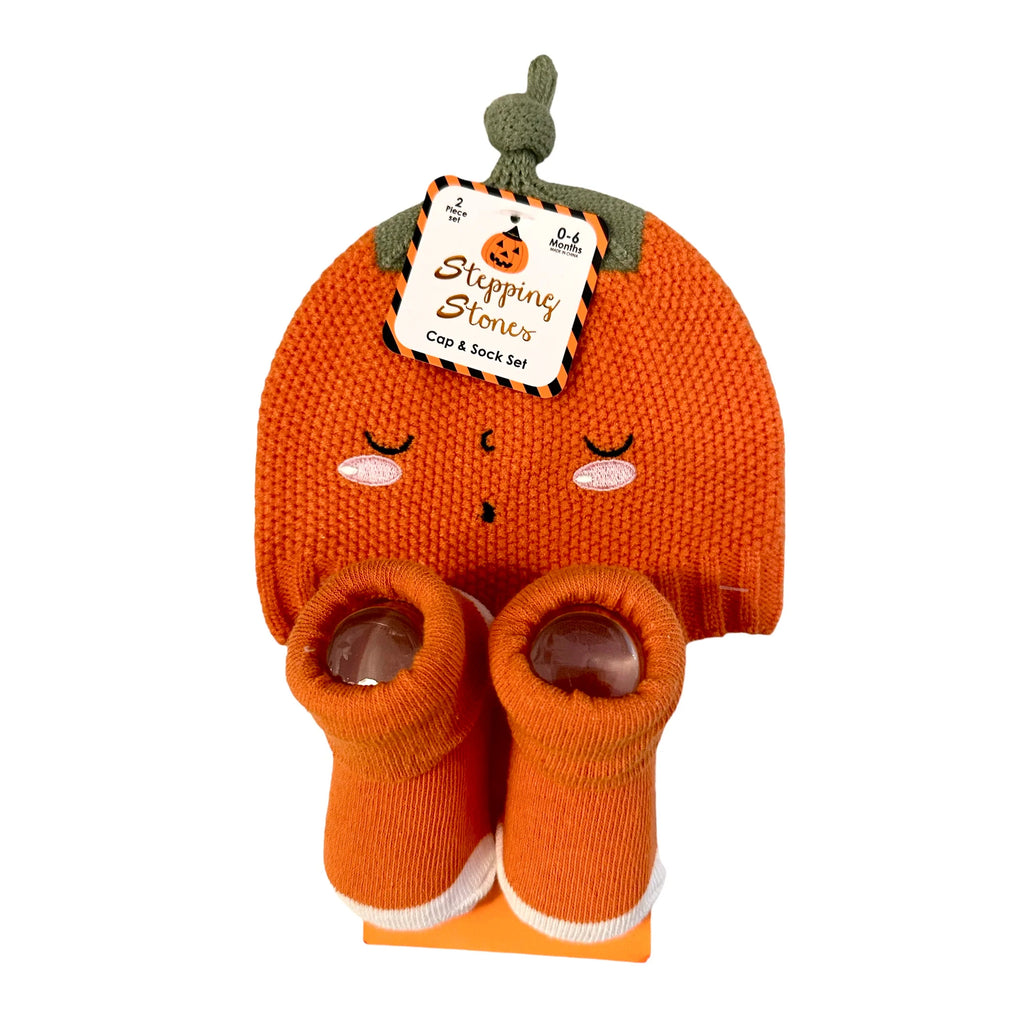 Stepping Stones Two Piece Orange Knitted Pumpkin Hat & Booties, 0-6 Months