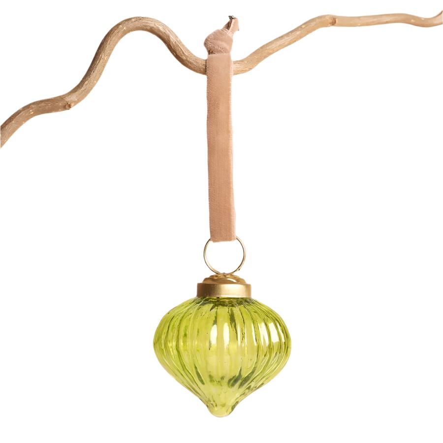 Lisa Angel Ribbed Green Glass Sultan Bauble