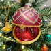 Gisela Graham Glass Bauble  - Red/Gold Floral Trellis Container