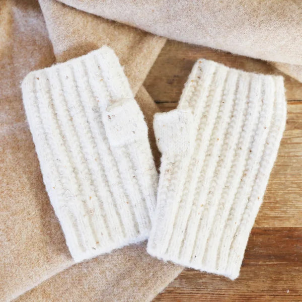 Lisa Angel Soft Knitted Hand Warmers in Marled Cream