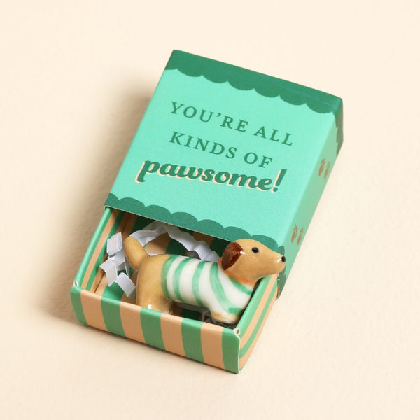 Lisa Angel Tiny Matchbox Ceramic Sausage Dog Token