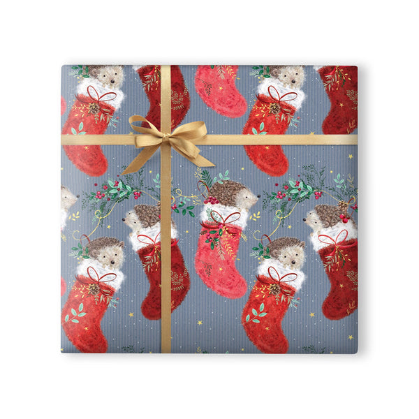 Whistlefish Blue Hedgehog Stocking Wrapping Paper