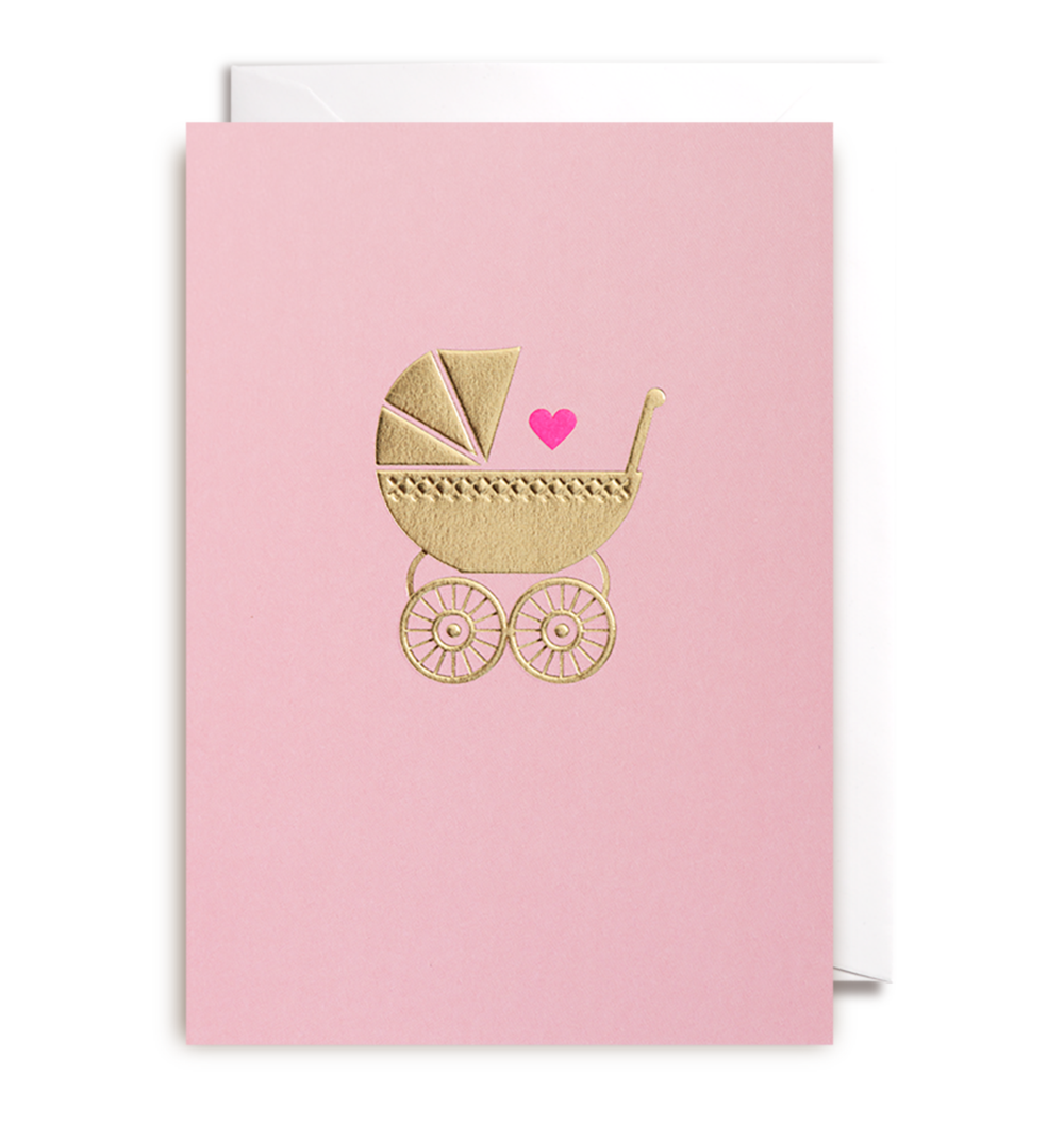 Pink Pram New Baby Greeting Card - Lagom Design