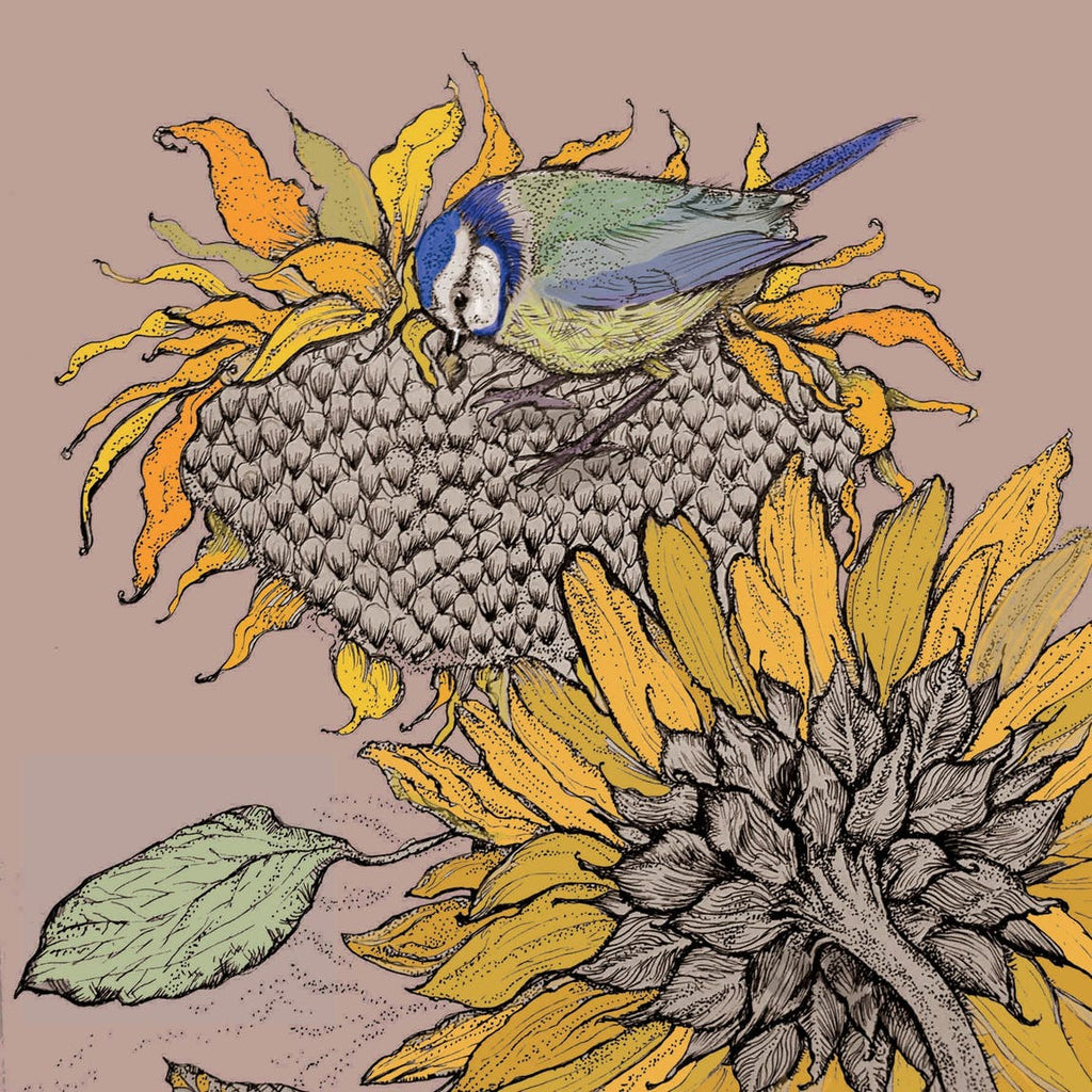 Blue Tit and Sunflower Greeting Card