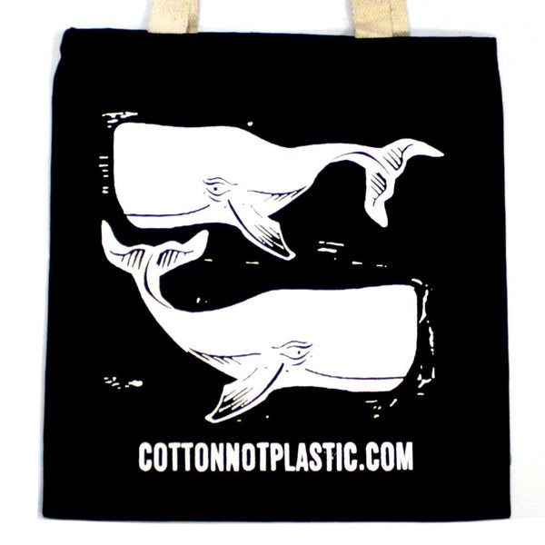 Ancient Wisdom Large Black Cotton Bag - Whales
