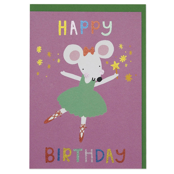 Raspberry Blossom Birthday Ballerina Mouse Card