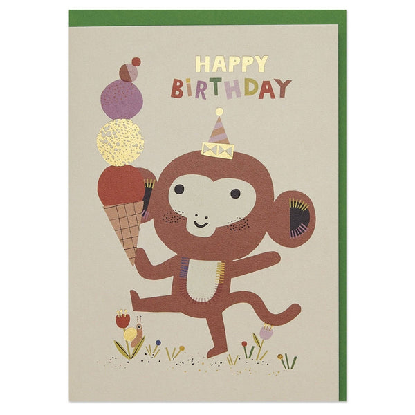 Raspberry Blossom Birthday Monkey And Ice Cream Birthday Card