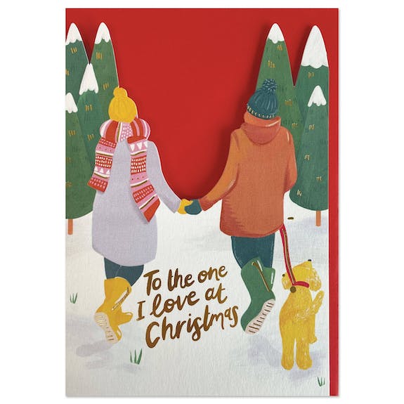 Raspberry Blossom 'To The One I Love At Christmas' Snowy Walk Christmas Card