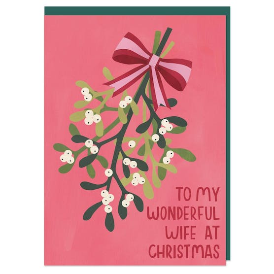 Raspberry Blossom 'To My Wonderful Wife At Christmas' Mistletoe Christmas Card