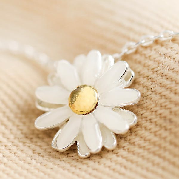 Lisa Angel Lisa Angel White Enamel Daisy Necklace with Gold Middle