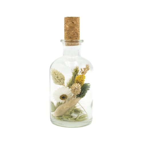 Bottle With Dried Flowers Neutral - Candle Holder