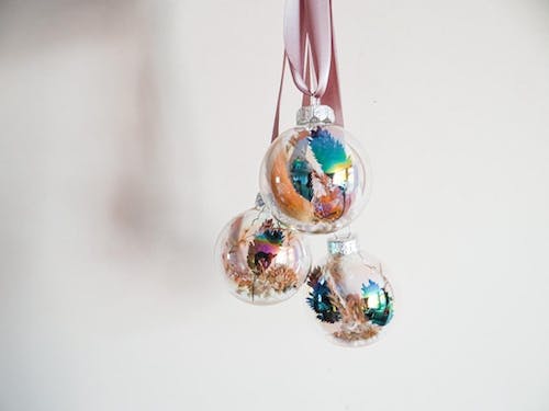 Christmas Glass Baubles With Dried Flowers - Colourful Mix