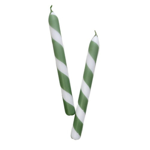 Set of 2 - Striped Candles - Xmas Green