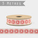 East of India Woven Ribbon - Cream Heart Red Background