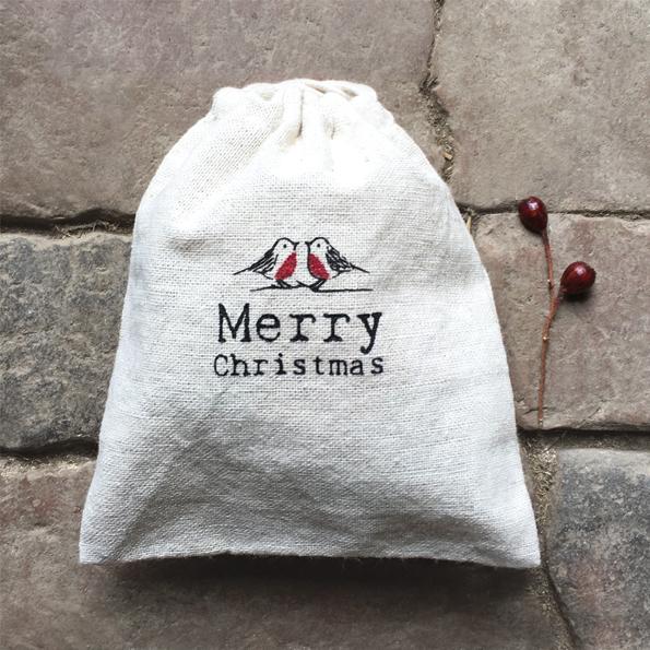 East of India Drawstring Bag - Robins/ Christmas