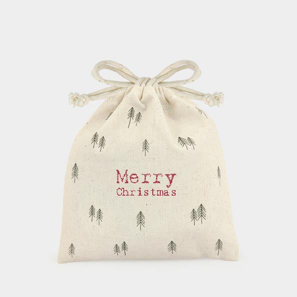 East of India Merry Christmas Trees Drawstring Gift Bag