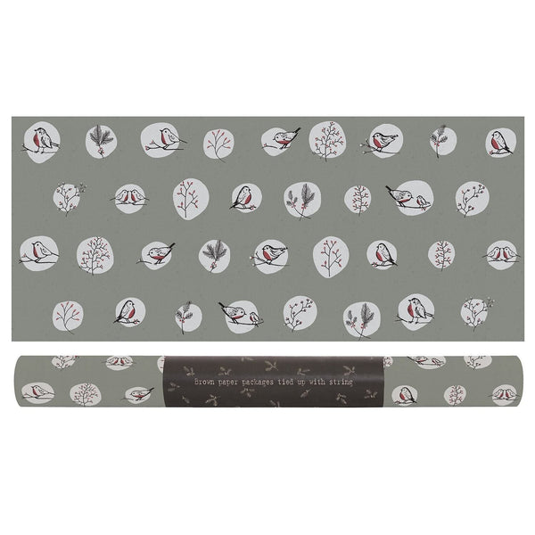 East of India Roll Of Kraft Paper - Grey Robins & Rosehips
