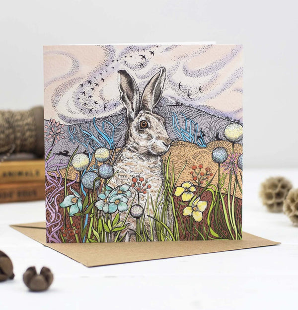 Hares in the Fields Greeting Card