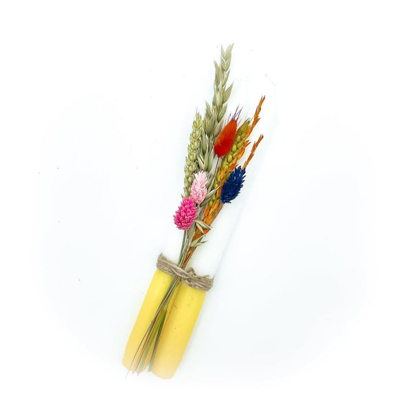 DIP DYE candles with flower bouquet YELLOW