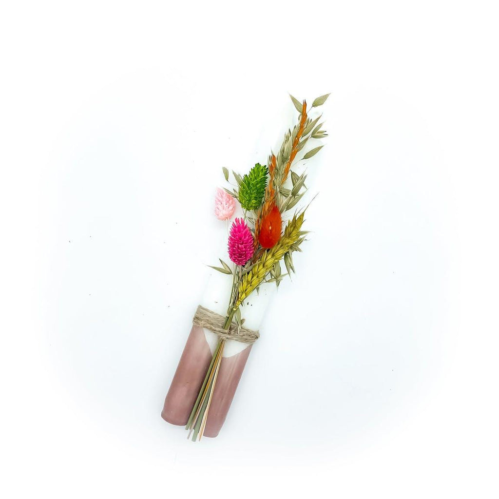 DIP DYE candles with flower bouquet BROWN