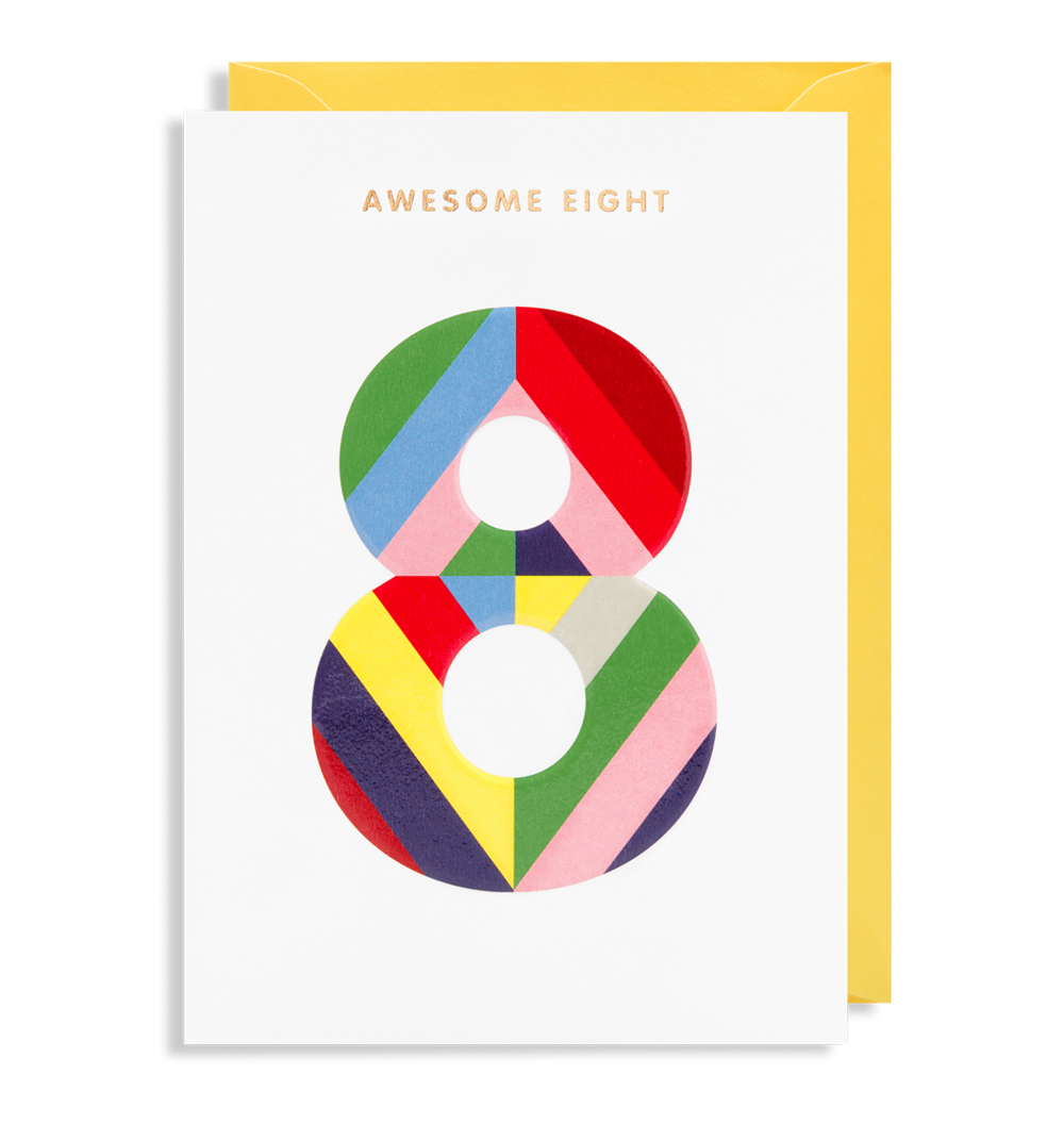 Age 8 Coloured Stripe Greeting Card - Lagom Design