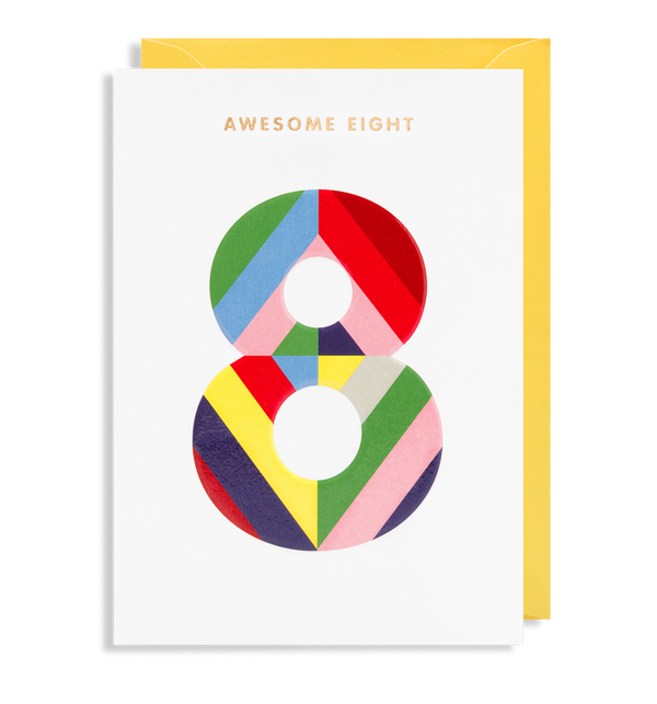 Age 8 Coloured Stripe Greeting Card - Lagom Design