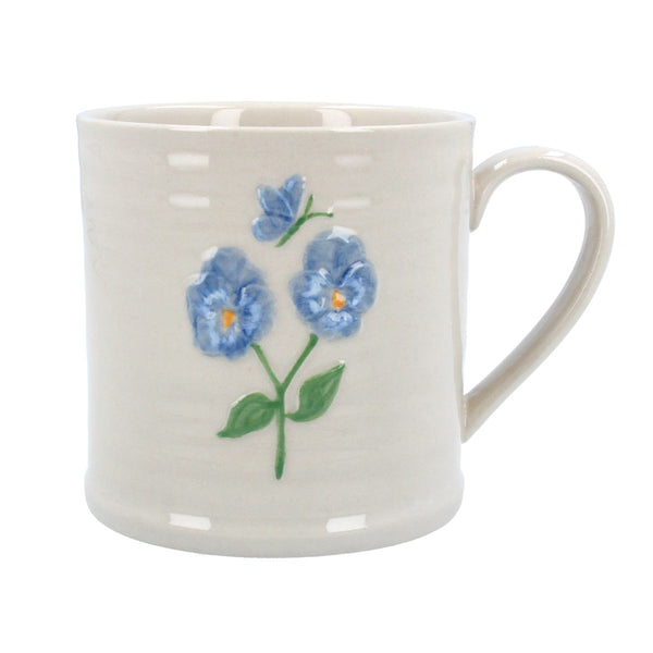 Gisela Graham Stoneware Mug 12cm - Blue Viola & Butterfly
