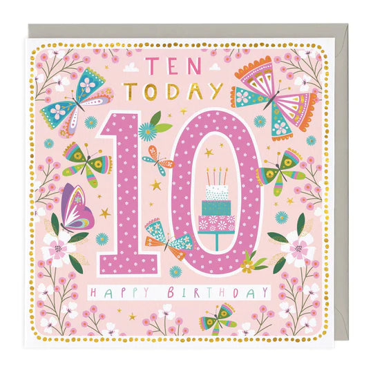 Whistlefish 10 Today Butterflies Children's Birthday Card