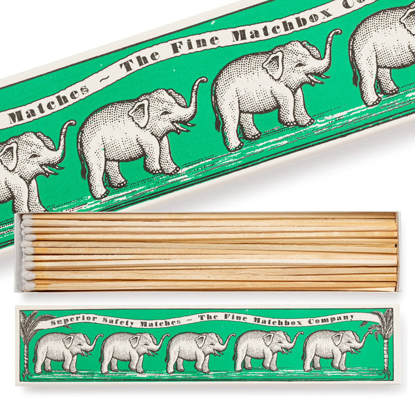 SALE 20% OFF - Archivist Green Elephants Long Matchboxes