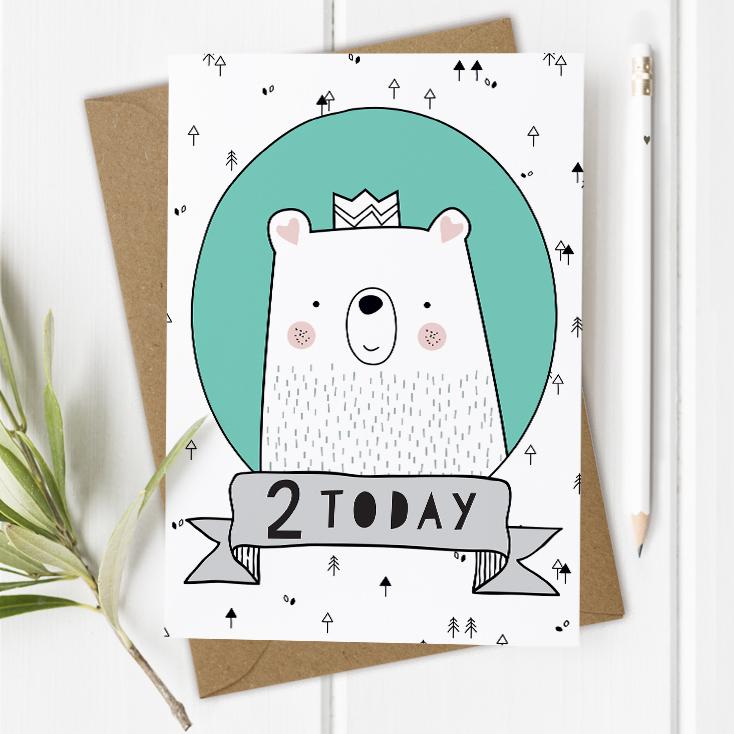 Age 2 Birthday Card - Bear